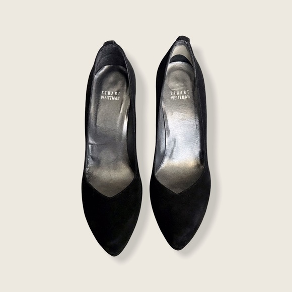 Stuart Weitzman Black Suede Chain Link Pump Heels - Picture 2 of 11
